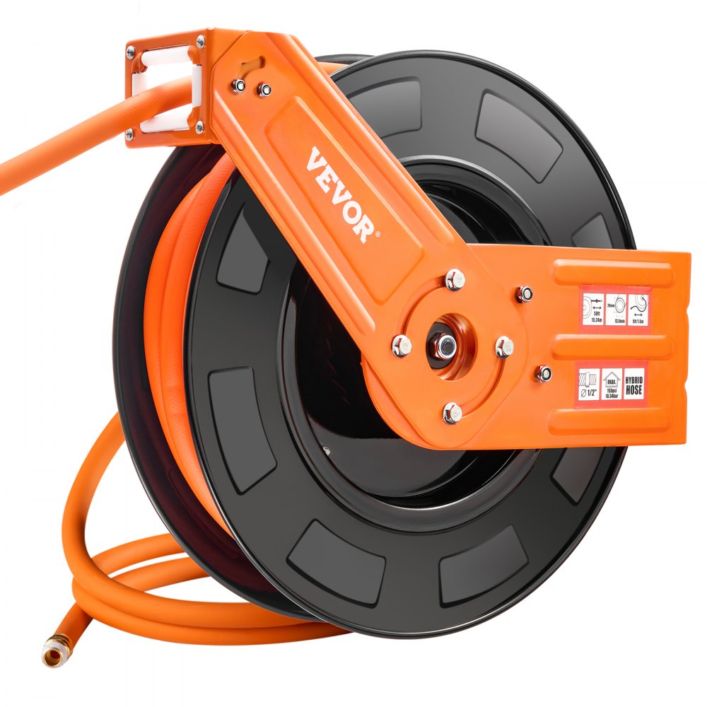 VEVOR Retractable Air Hose Reel 1/2 IN x 50 FT Hybrid Air Hose Reel Max 300 PSI