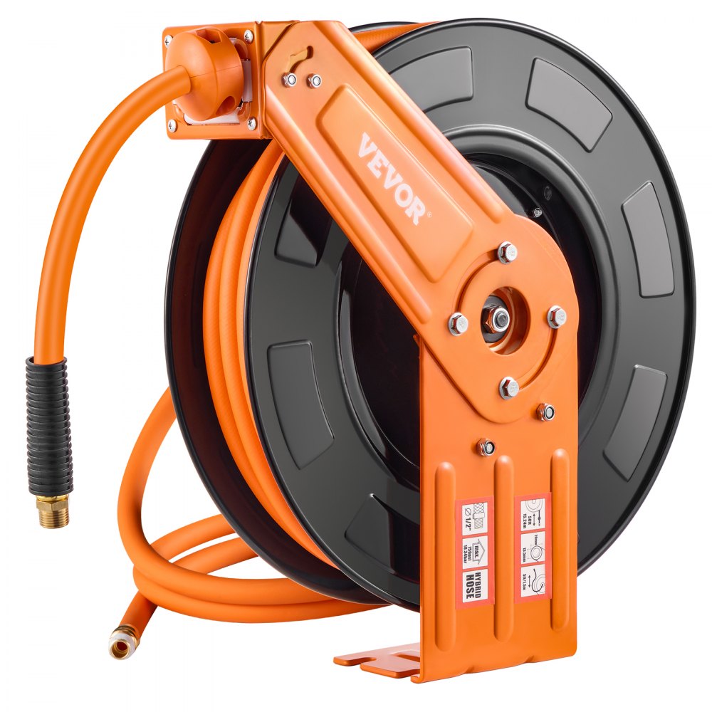VEVOR Retractable Air Hose Reel 1/2 IN x 50 FT Hybrid Air Hose Reel Max 300 PSI