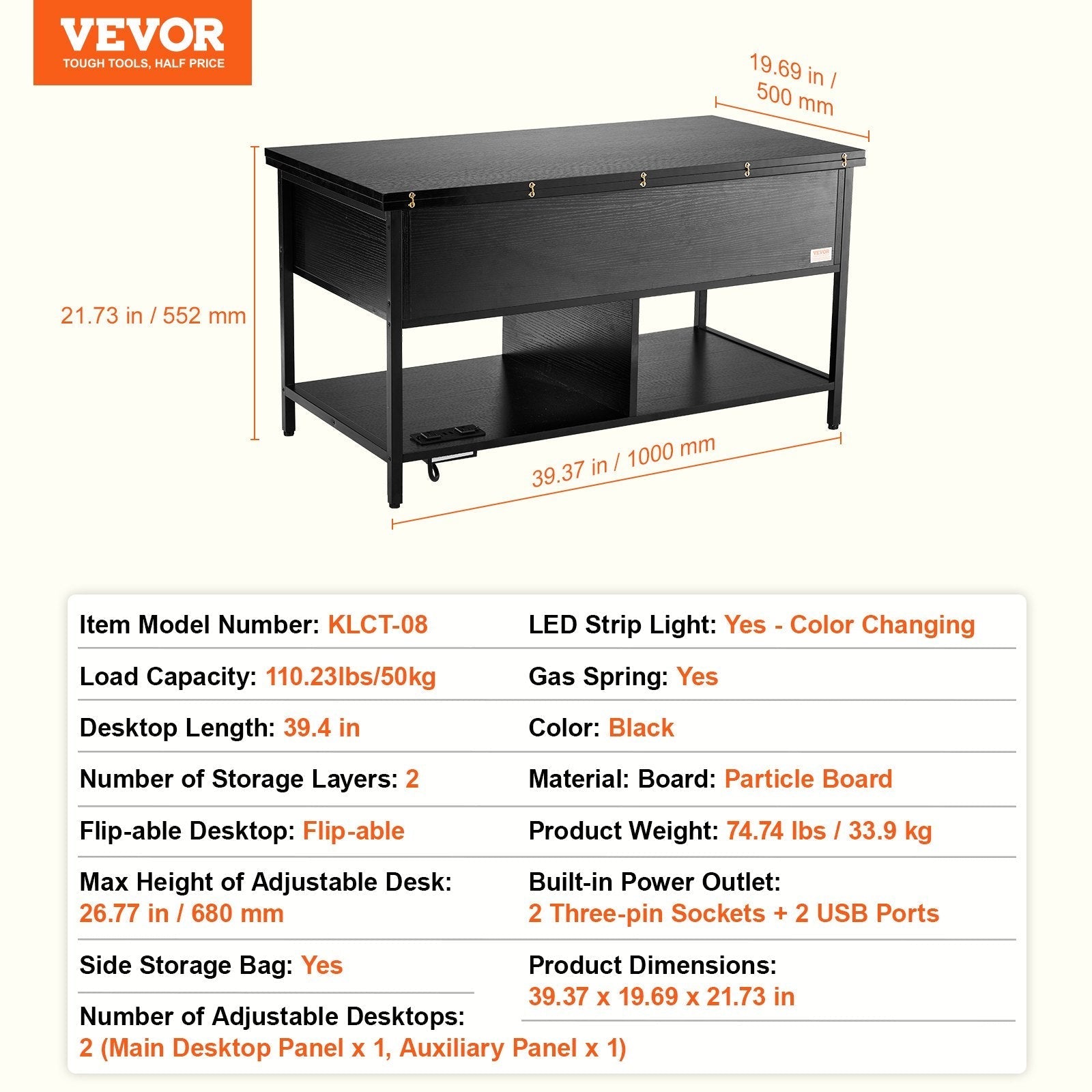 VEVOR Lift Top Coffee Table 39.4