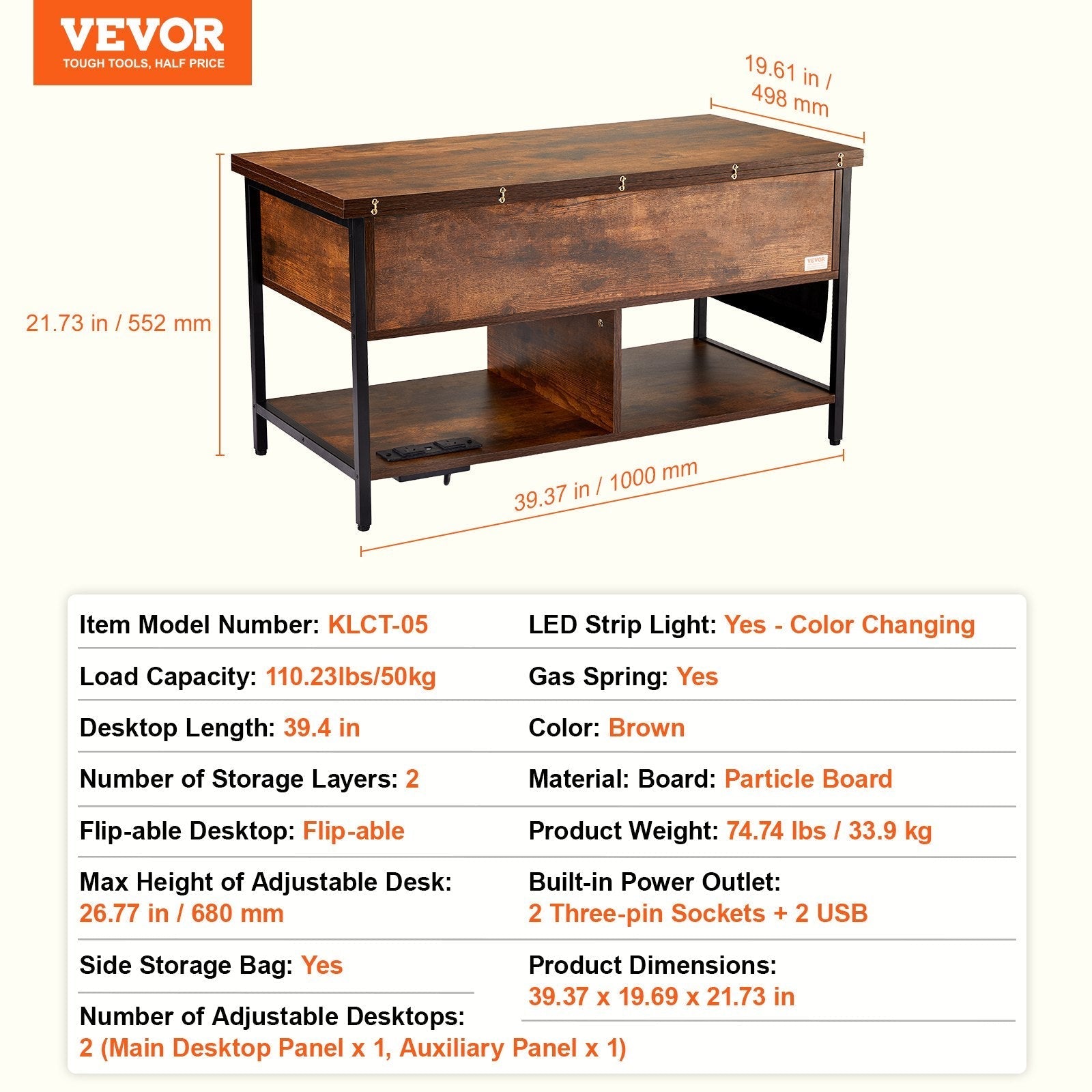 VEVOR Lift Top Coffee Table 39.4