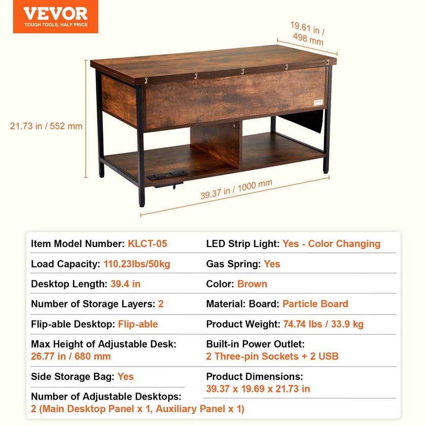 VEVOR Lift Top Coffee Table 39.4