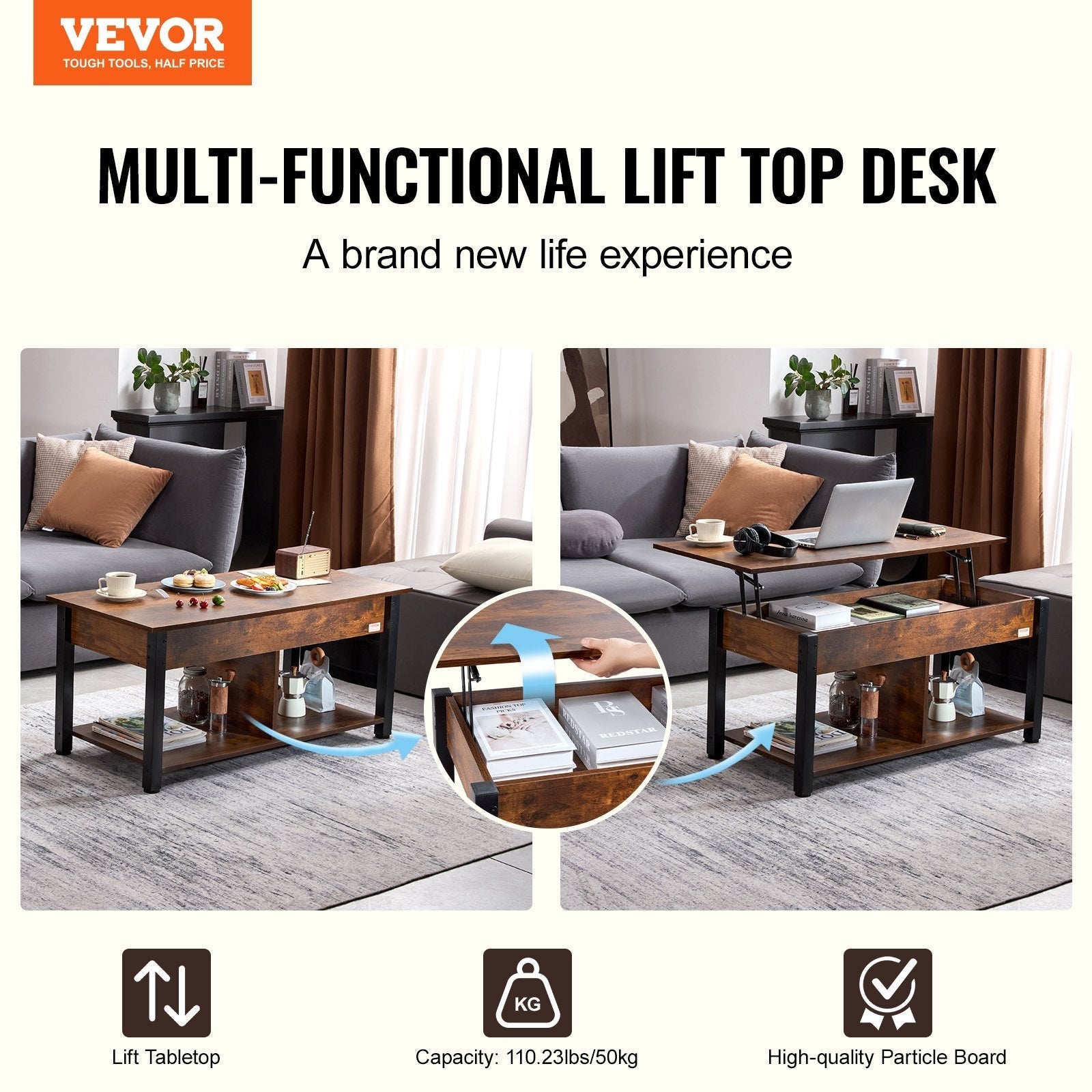 VEVOR Lift Top Coffee Table 41.7
