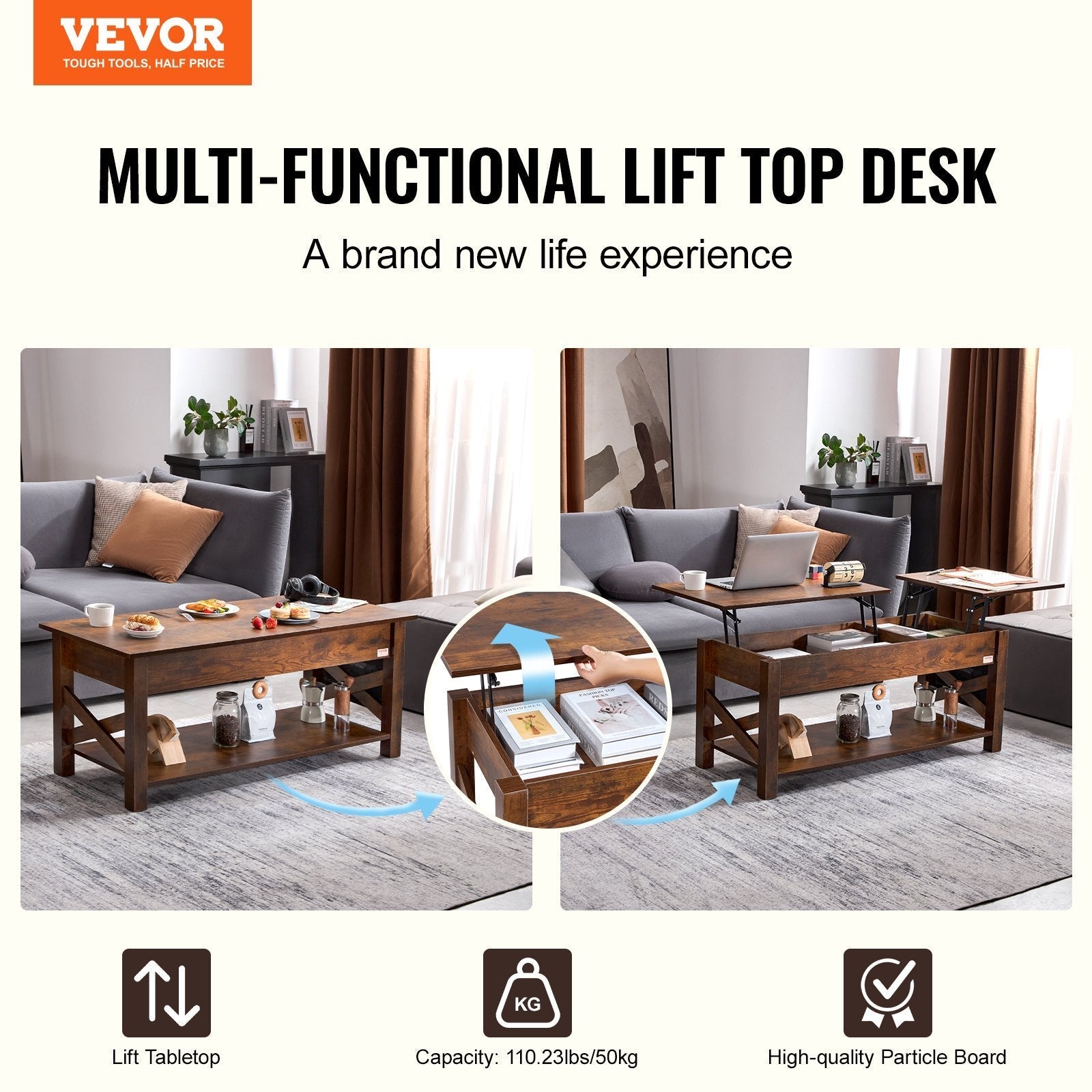VEVOR Lift Top Coffee Table 47.5