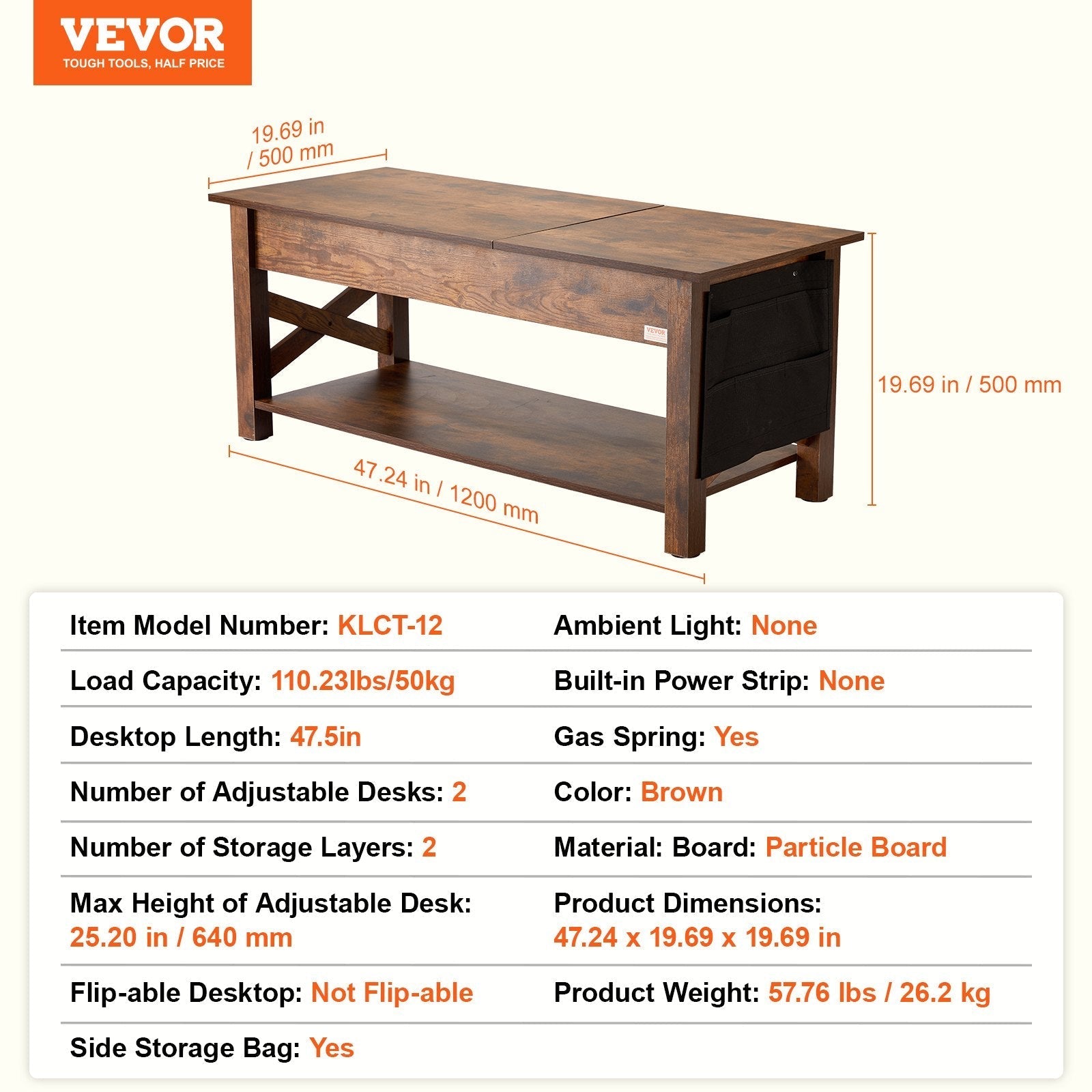 VEVOR Lift Top Coffee Table 47.5