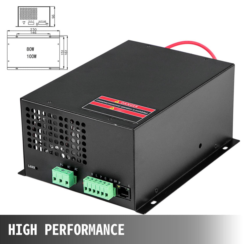 VEVOR Laser Power Supply 100W Co2 Laser Engraver Power Supply Black Laser Tube Power Supply 110V for Laser Cutter Engraving Machine(100W)