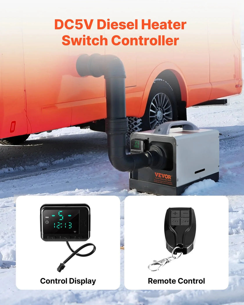 VEVOR Diesel Air Heater Controller – Universal DC5V Thermostat Switch with LCD Display and Remote Control, Compatible with 2KW/5KW/8KW Diesel Heaters