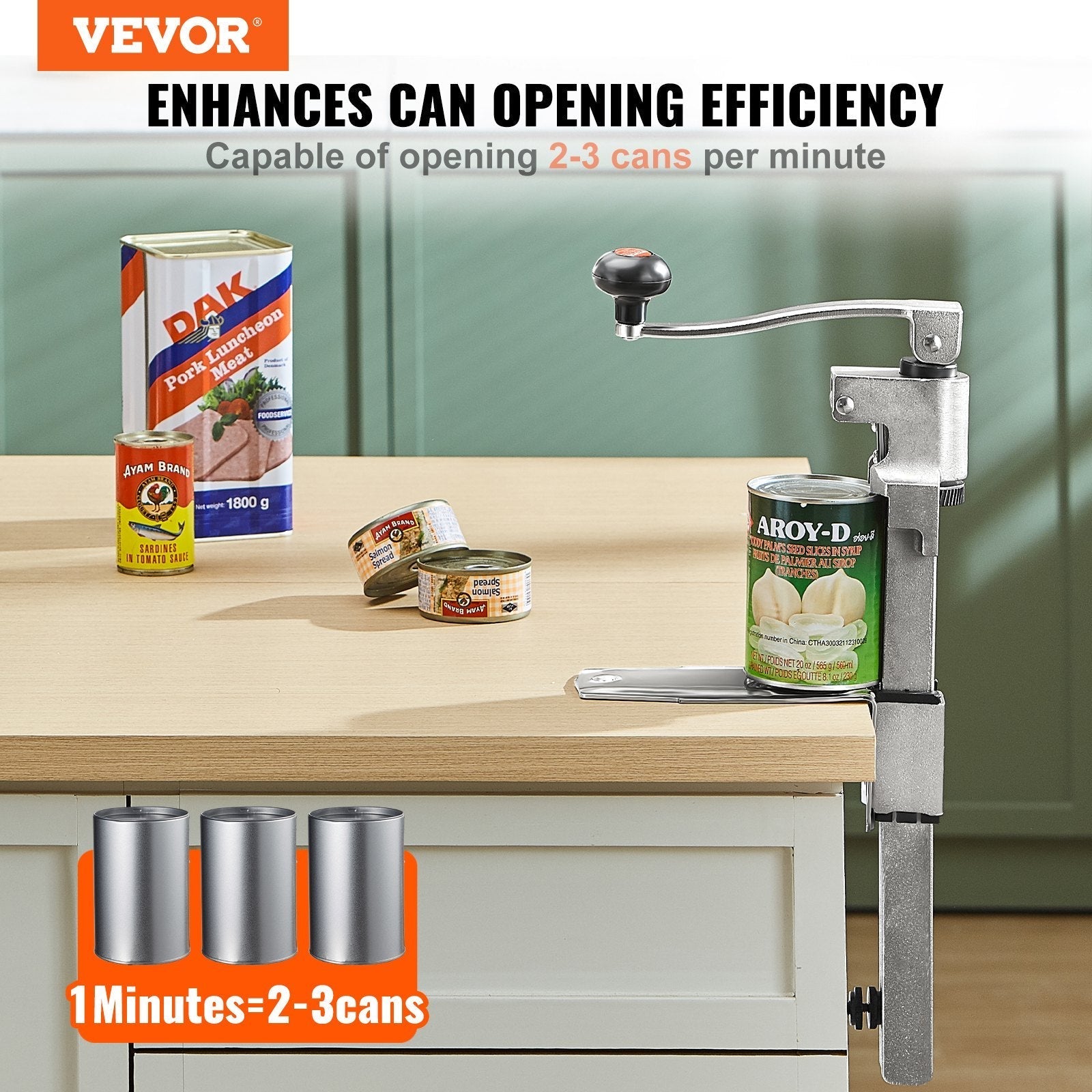 VEVOR Manual Can Opener, Commercial Table Opener for Large Cans, Heavy Duty Can Opener with Base, Adjustable Height Industrial Jar Opener For Cans Up to 11.8