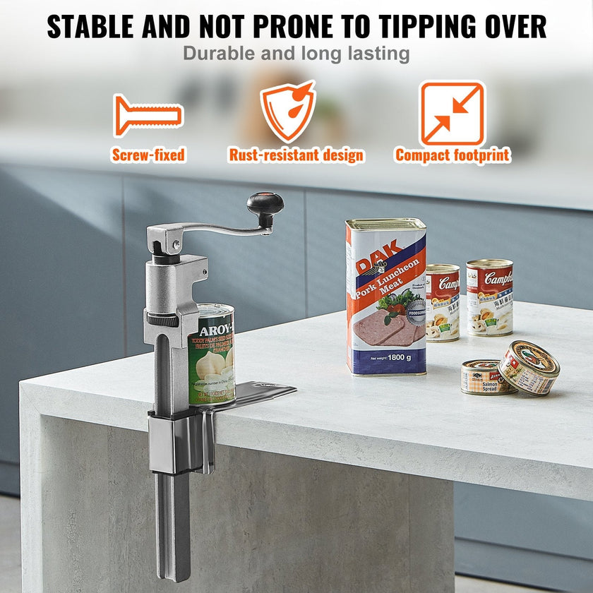 VEVOR Manual Can Opener, Commercial Table Opener for Large Cans, Heavy Duty Can Opener with Base, Adjustable Height Industrial Jar Opener For Cans Up to 11.8