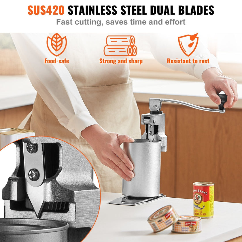 VEVOR Manual Can Opener, Commercial Table Opener for Large Cans, Heavy Duty Can Opener with Base, Adjustable Height Industrial Jar Opener For Cans Up to 11.8