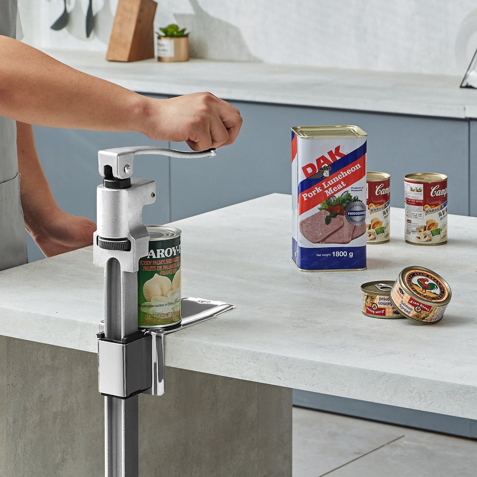 VEVOR Manual Can Opener, Commercial Table Opener for Large Cans, Heavy Duty Can Opener with Base, Adjustable Height Industrial Jar Opener For Cans Up to 11.8