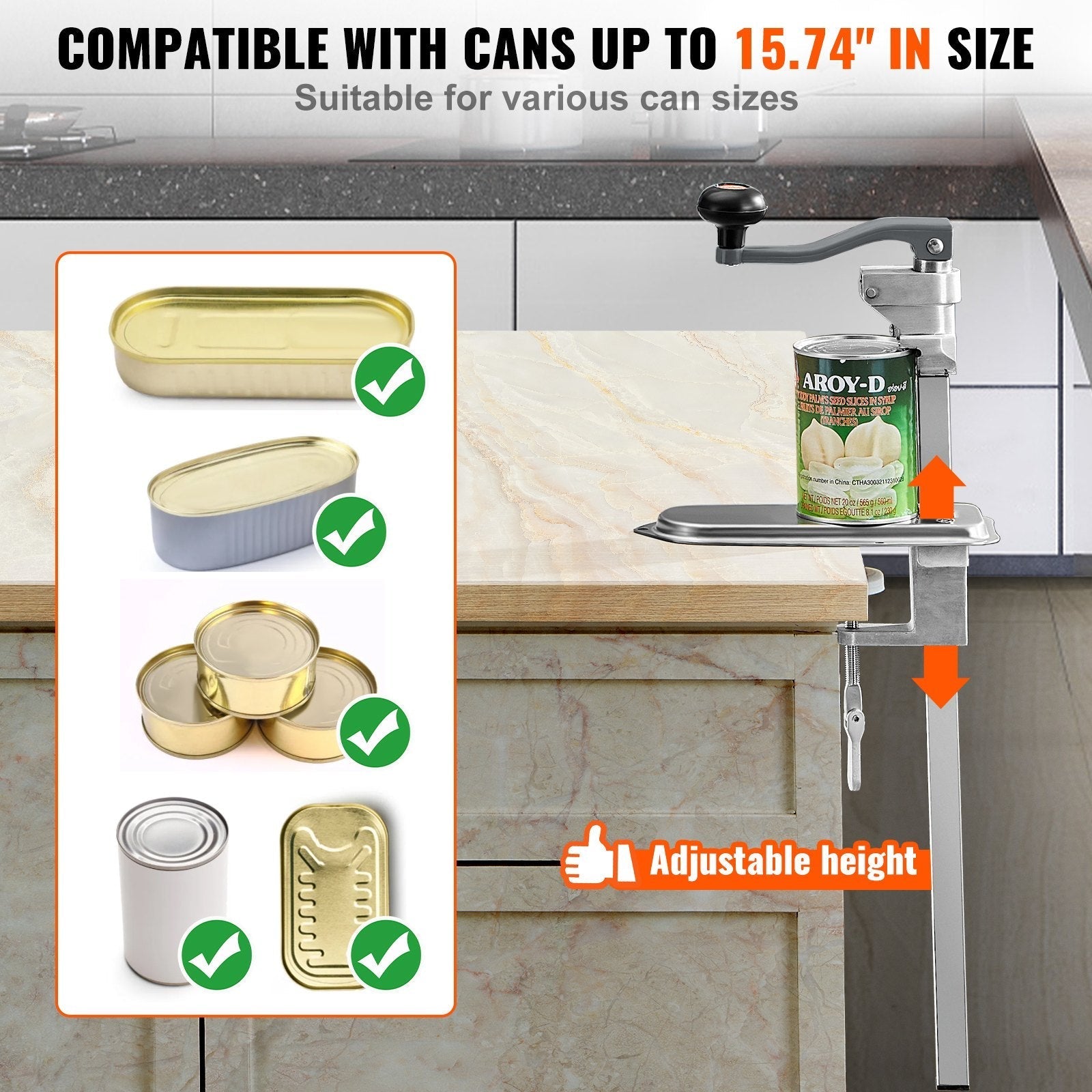 VEVOR Manual Can Opener, Commercial Table Clamp Opener for Large Cans, Heavy Duty Can Opener with Base, Adjustable Height Industrial Jar Opener For Cans Up to 15.7