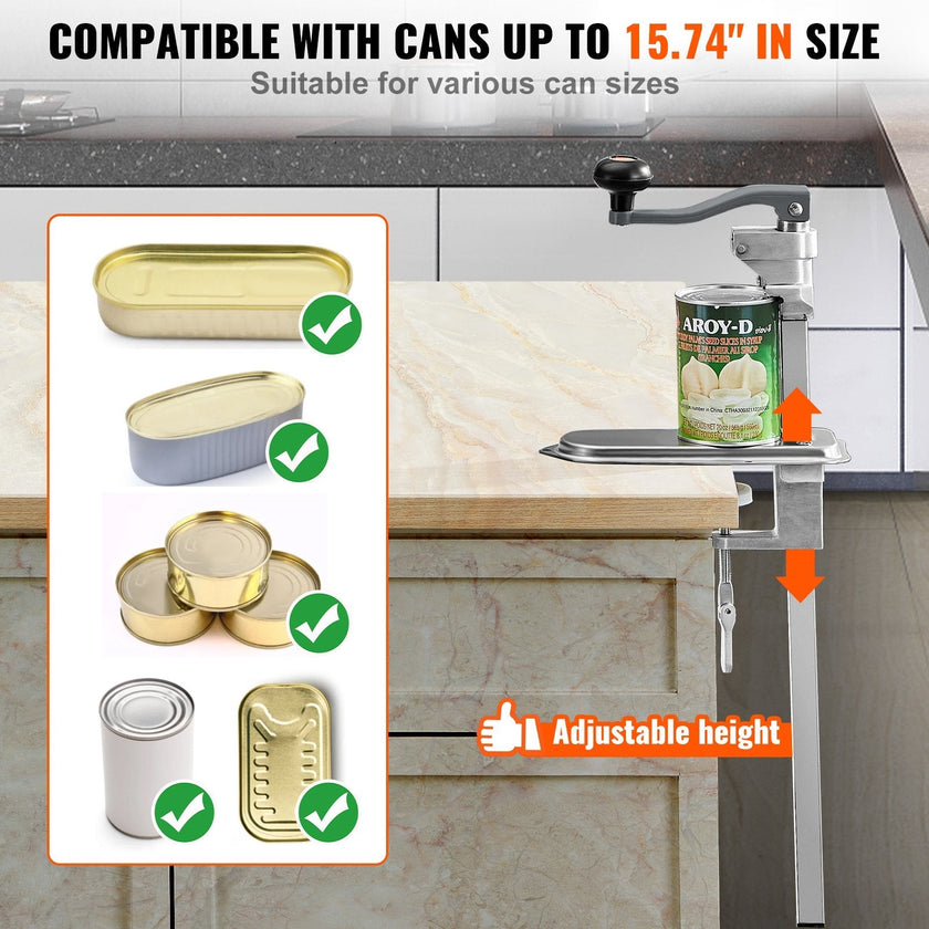 VEVOR Manual Can Opener, Commercial Table Clamp Opener for Large Cans, Heavy Duty Can Opener with Base, Adjustable Height Industrial Jar Opener For Cans Up to 15.7