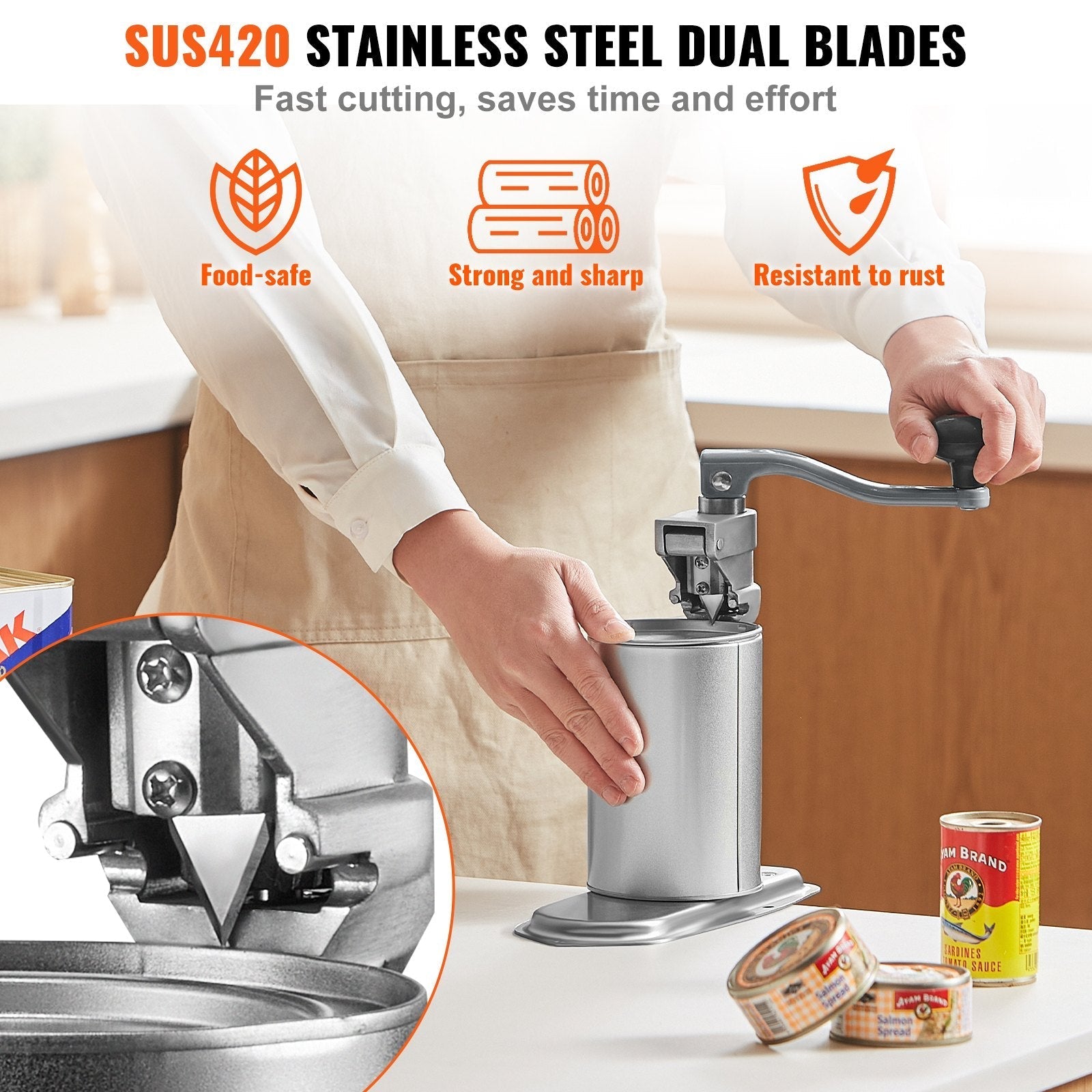 VEVOR Manual Can Opener, Commercial Table Clamp Opener for Large Cans, Heavy Duty Can Opener with Base, Adjustable Height Industrial Jar Opener For Cans Up to 15.7