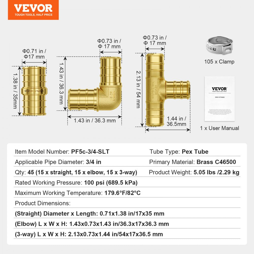 VEVOR Pipe Fittings 3/4