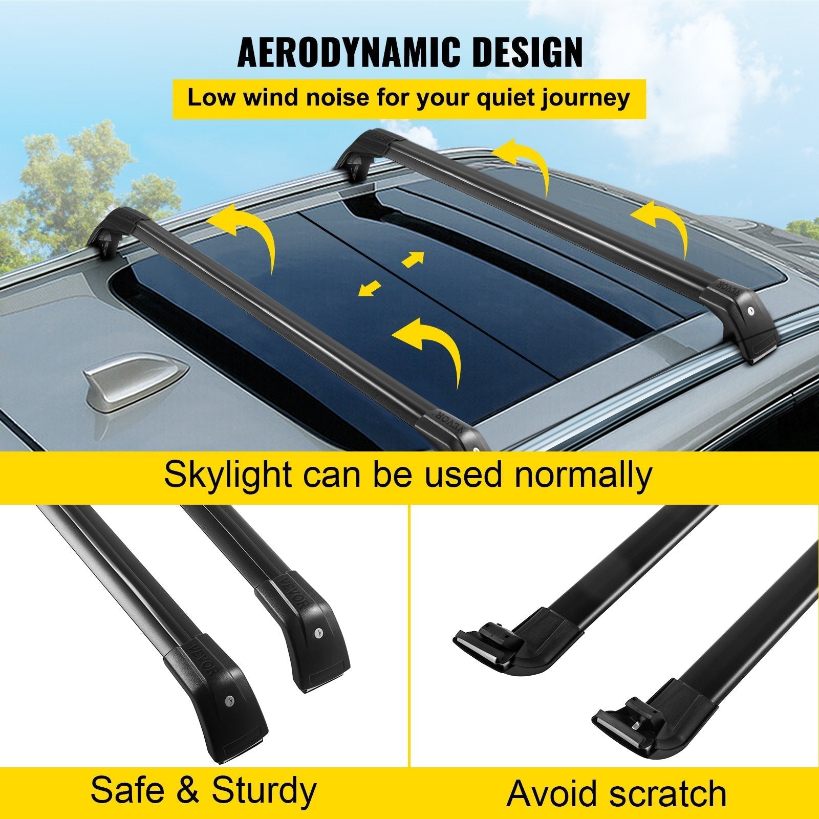 VEVOR Black Roof Rack Compatible with Kia Sorento 2015-2021 Cross Bars Baggage Locking Roof Rail Crossbars Luggage Cargo Ladder Bike Load Roof Cross Bars 2015 2016 2017 2018 2019 2020 2021