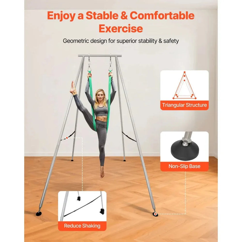 VEVOR Yoga Stand Frame, 9.6 ft Length Swing Stand, Max 551.2 lbs Load Triangular Structure Aerial Rig, Aerial Silk Stands for Yoga Enthusiasts, Non-Slip Base, Lightweight, Detachable Design