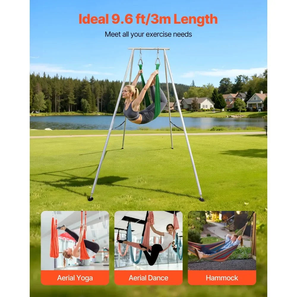 VEVOR Yoga Stand Frame, 9.6 ft Length Swing Stand, Max 551.2 lbs Load Triangular Structure Aerial Rig, Aerial Silk Stands for Yoga Enthusiasts, Non-Slip Base, Lightweight, Detachable Design