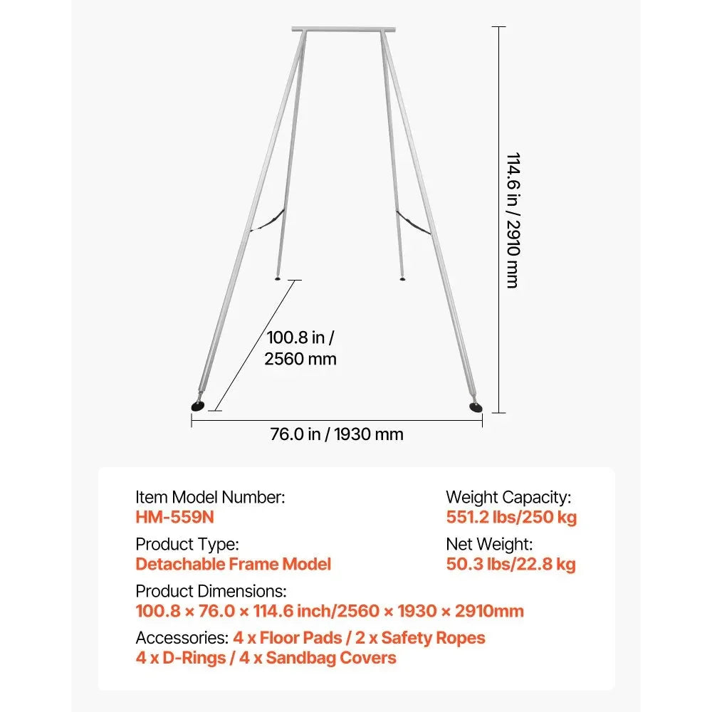 VEVOR Yoga Stand Frame, 9.6 ft Length Swing Stand, Max 551.2 lbs Load Triangular Structure Aerial Rig, Aerial Silk Stands for Yoga Enthusiasts, Non-Slip Base, Lightweight, Detachable Design