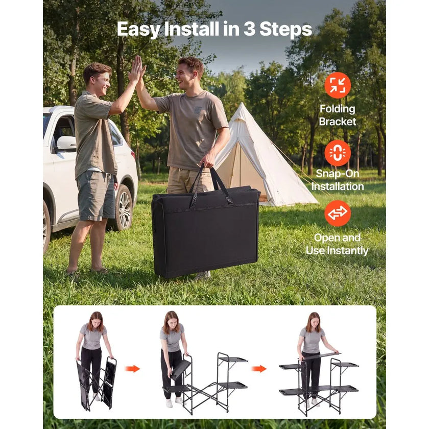 Camping Kitchen Table, Portable Folding Cook Station with Side Tables & Carry Bag