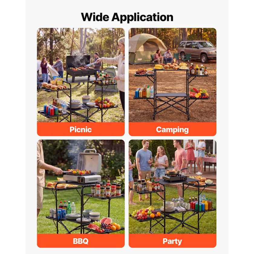 Camping Kitchen Table, Portable Folding Cook Station with Side Tables & Carry Bag