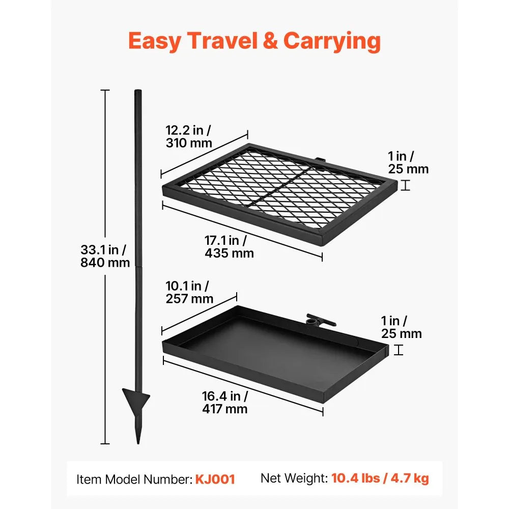 Heavy Duty Swivel Campfire Grill – Double Layer Portable Outdoor Cooking Grate & Griddle