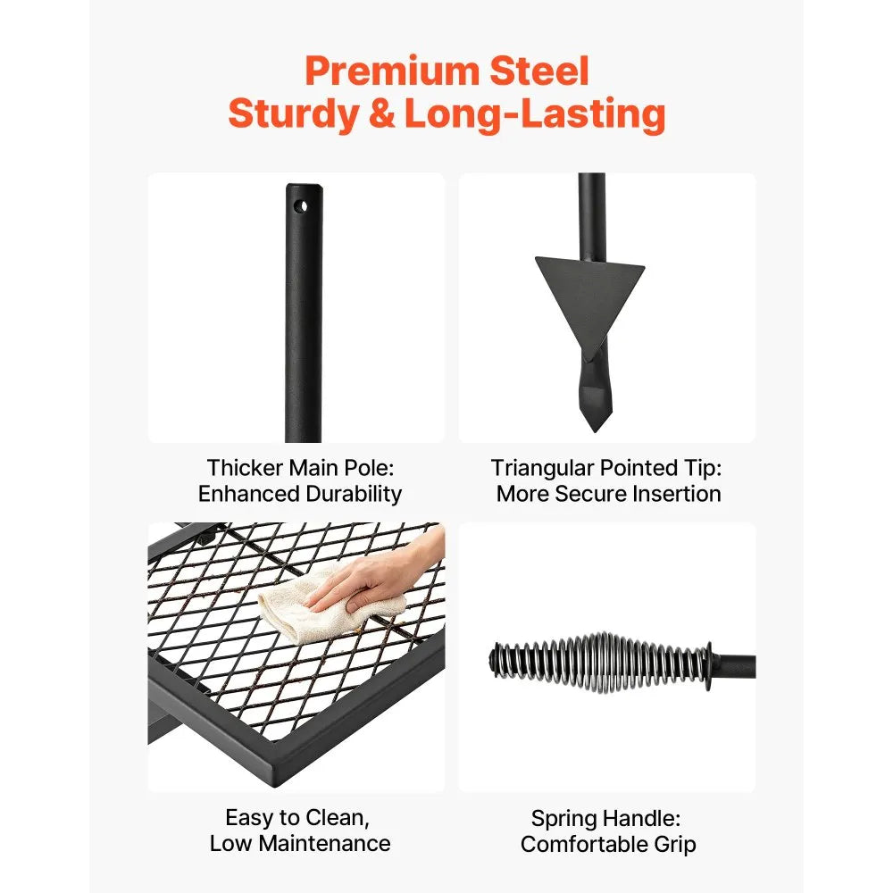 Heavy Duty Swivel Campfire Grill – Double Layer Portable Outdoor Cooking Grate & Griddle