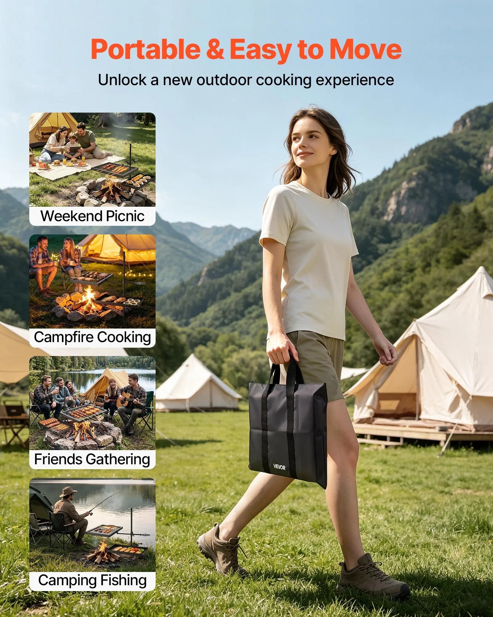 Heavy Duty Swivel Campfire Grill – Double Layer Portable Outdoor Cooking Grate & Griddle