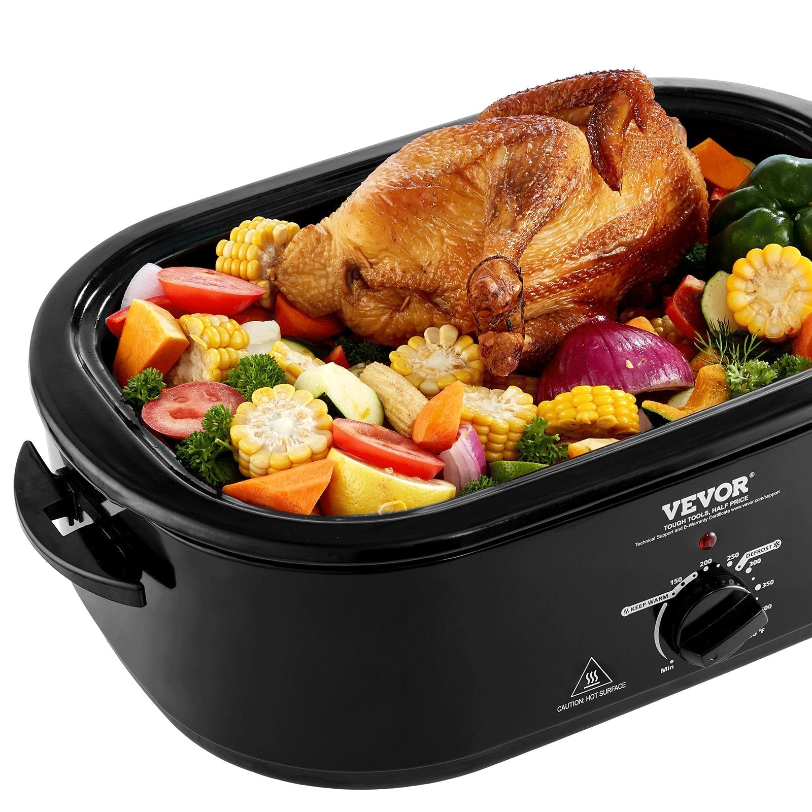 VEVOR Electric Roaster Oven, 20 QT Turkey Roaster Oven with Self-Basting Lid, 1450W Roaster Oven with Defrost & Warm Function, Adjustable Temperature, Removable Pan & Rack, Fits Turkeys Up to 24LBS
