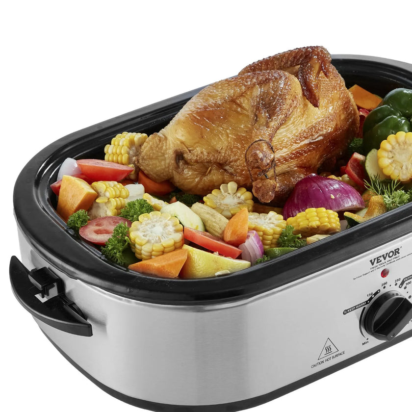 VEVOR Electric Roaster Oven, 22 QT Turkey Roaster Oven with Self-Basting Lid, 1450W Roaster Oven with Defrost & Warm Function, Adjustable Temp, Removable Pan & Rack, Fits Turkeys Up to 26LBS, Silver