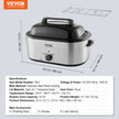 VEVOR Electric Roaster Oven, 24 QT Turkey Roaster Oven with Self-Basting Lid, 1450W Roaster Oven with Defrost & Warm Function, Adjustable Temp, Removable Pan & Rack, Fits Turkeys Up to 28LBS, Silver