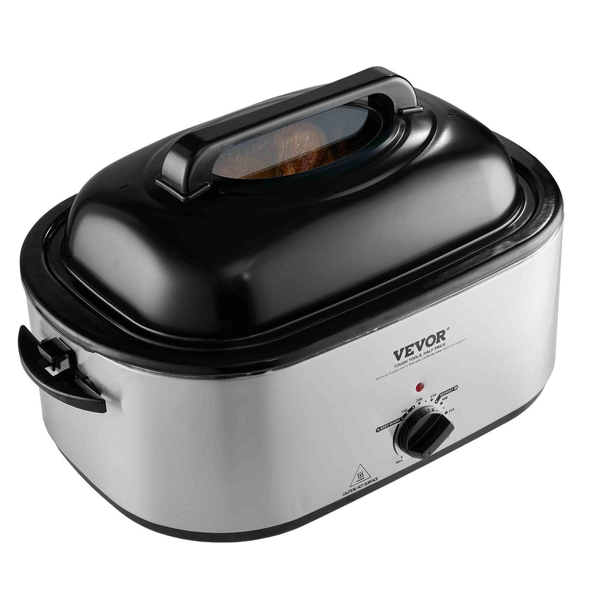 VEVOR Electric Roaster Oven, 24 QT Turkey Roaster Oven with Self-Basting Lid, 1450W Roaster Oven with Defrost & Warm Function, Adjustable Temp, Removable Pan & Rack, Fits Turkeys Up to 28LBS, Silver
