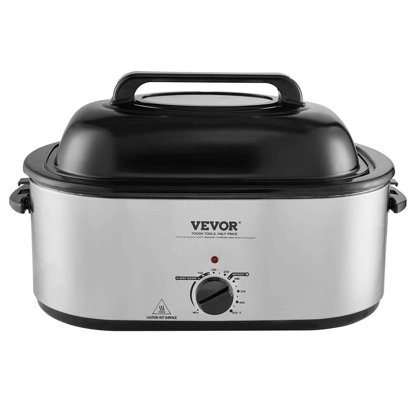 VEVOR Electric Roaster Oven, 24 QT Turkey Roaster Oven with Self-Basting Lid, 1450W Roaster Oven with Defrost & Warm Function, Adjustable Temp, Removable Pan & Rack, Fits Turkeys Up to 28LBS, Silver