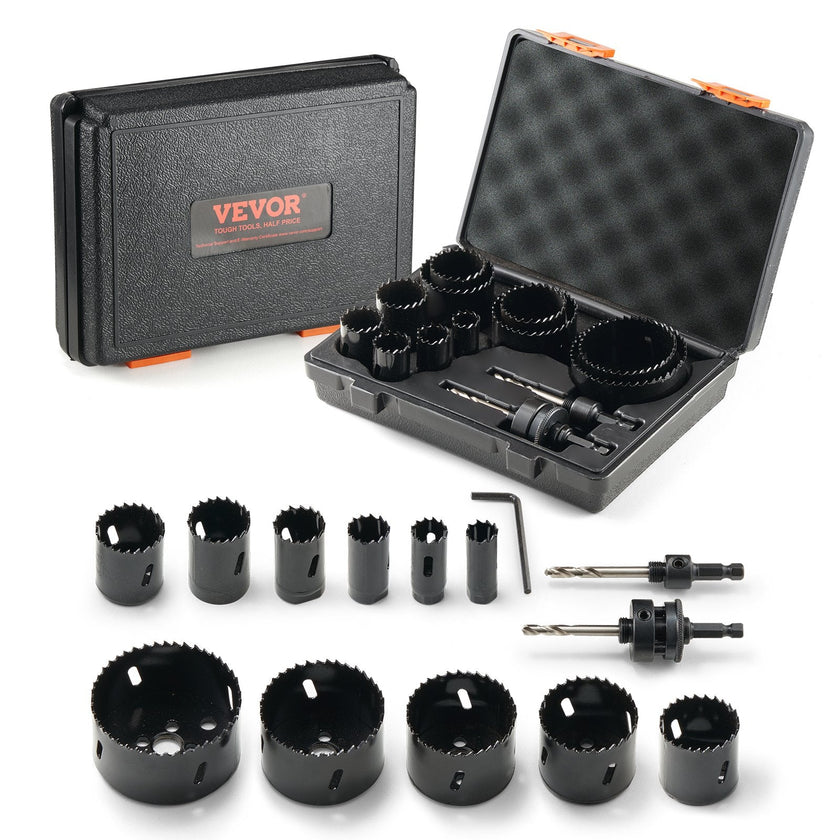 VEVOR Hole Saw Kit, 11 PCS Saw Blades, 2 Drill Bits, 1 Hex Wrench, General Purpose Size from 3/4