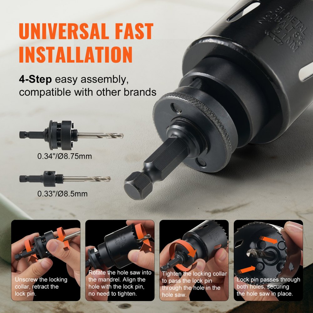 VEVOR Hole Saw Kit, 18 PCS Saw Blades, 6 Drill Bits, 1 Hex Wrench, General Purpose Size from 3/4