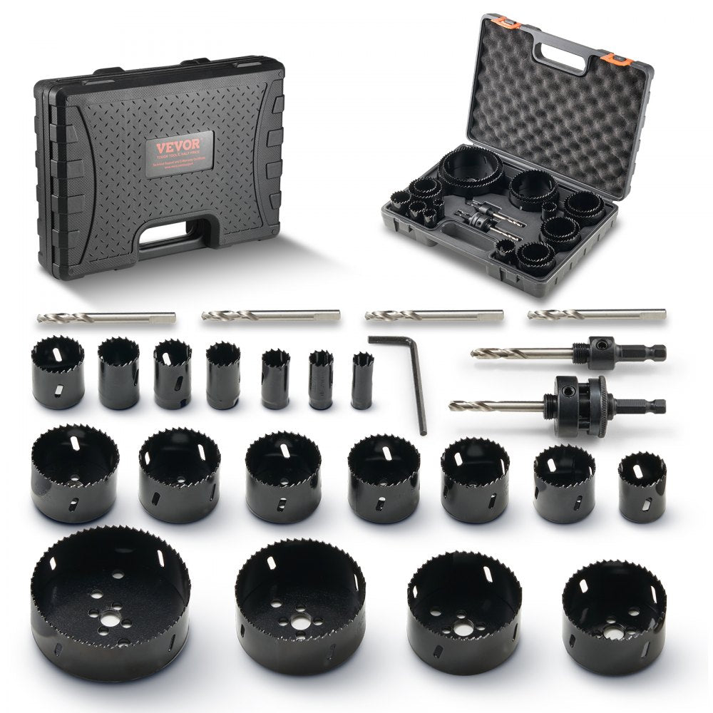 VEVOR Hole Saw Kit, 18 PCS Saw Blades, 6 Drill Bits, 1 Hex Wrench, General Purpose Size from 3/4