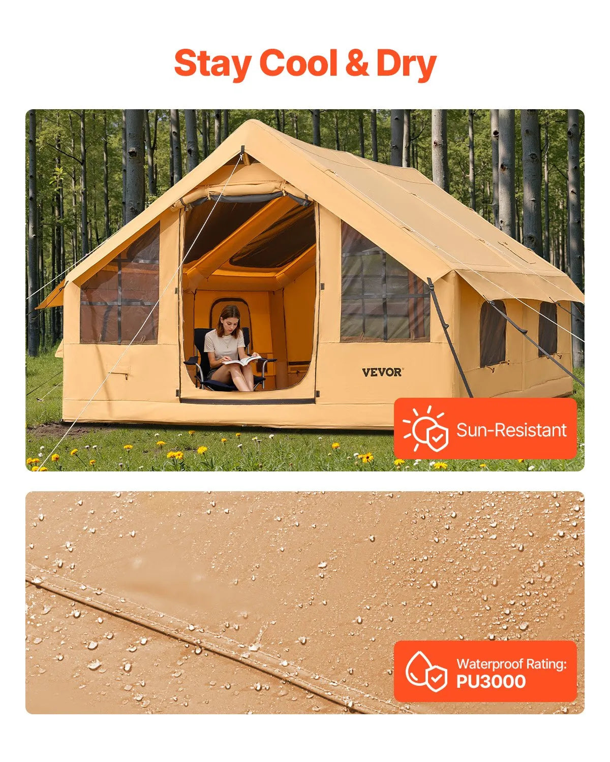 VEVOR Inflatable Tent for Camping 5-8 Person Glamping Tent with Pump Easy Set up