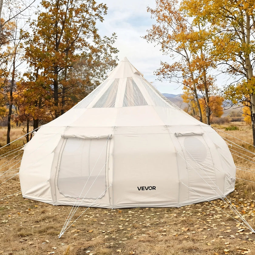 VEVOR 16.4 ft Canvas Bell Tent – 4 Season Glamping Yurt Tent with Stove Jack, Stargazing Roof & Rain Cover for 10-12 People