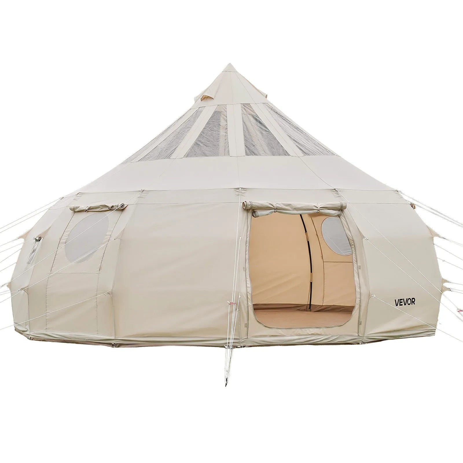 VEVOR 16.4 ft Canvas Bell Tent – 4 Season Glamping Yurt Tent with Stove Jack, Stargazing Roof & Rain Cover for 10-12 People