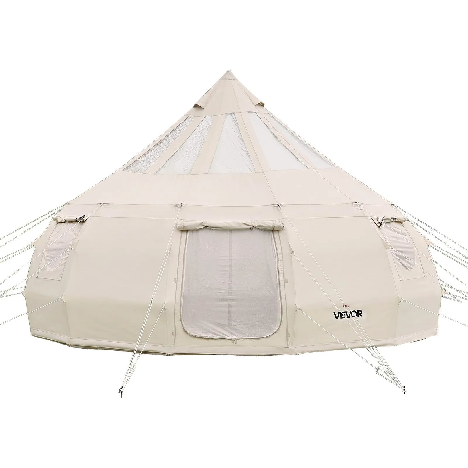 VEVOR 16.4 ft Canvas Bell Tent – 4 Season Glamping Yurt Tent with Stove Jack, Stargazing Roof & Rain Cover for 10-12 People