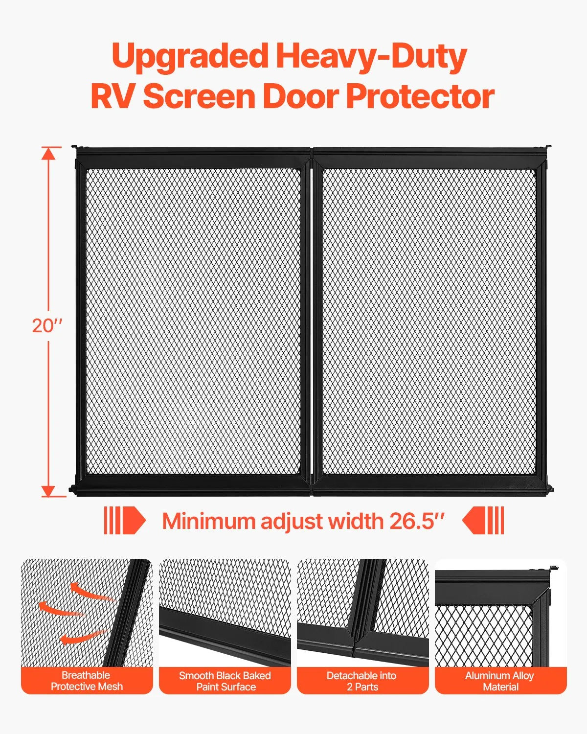 VEVOR RV Screen Door Protector 26.5 x 20 inch Door Grille Aluminum Alloy for Pet