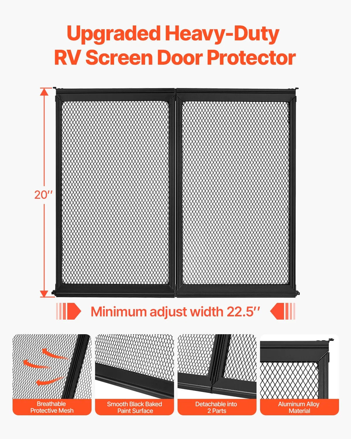 VEVOR RV Screen Door Protector 22.5 x 20 inch Door Grille Aluminum Alloy for Pet