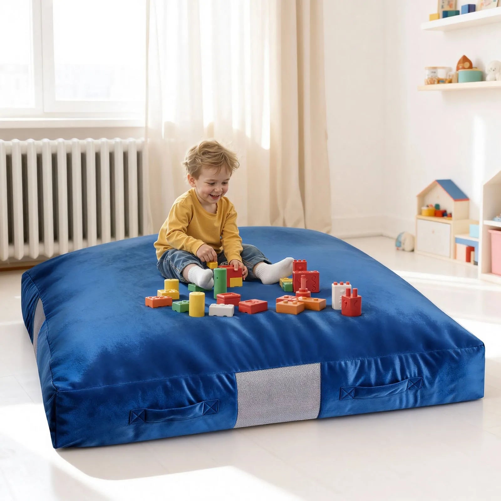 VEVOR Kids Sensory Crash Pad – 5 × 5 ft Foam Landing Mat with Washable Cover, Blue