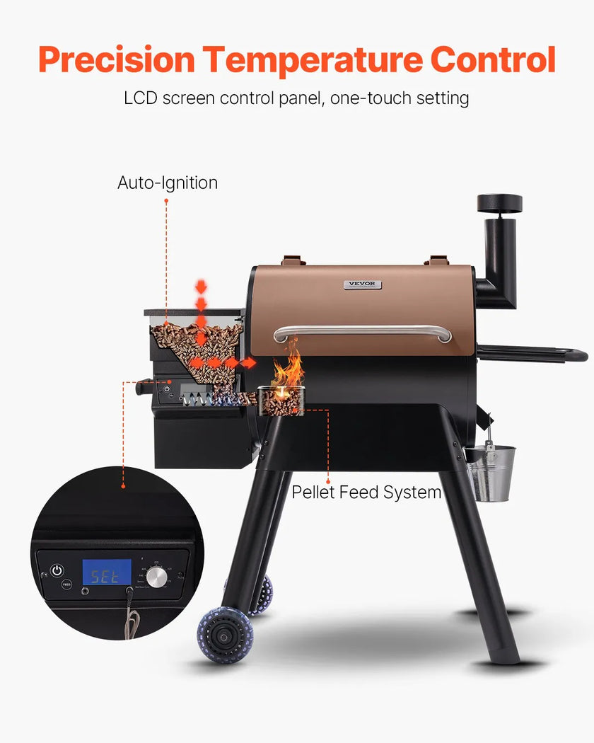 VEVOR Wood Pellet Grill Smoker Outdoor Electric BBQ Grills 575 Sq.in Cook Area