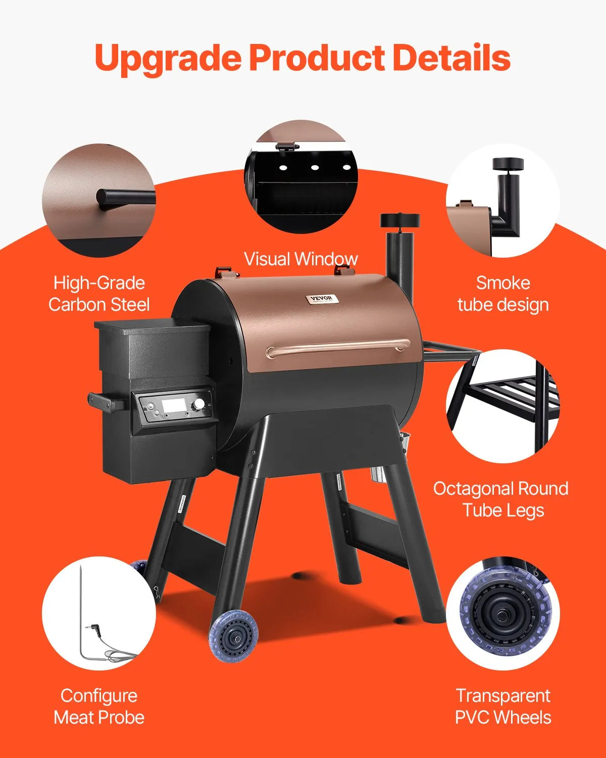 VEVOR Wood Pellet Grill Smoker Outdoor Electric BBQ Grills 575 Sq.in Cook Area