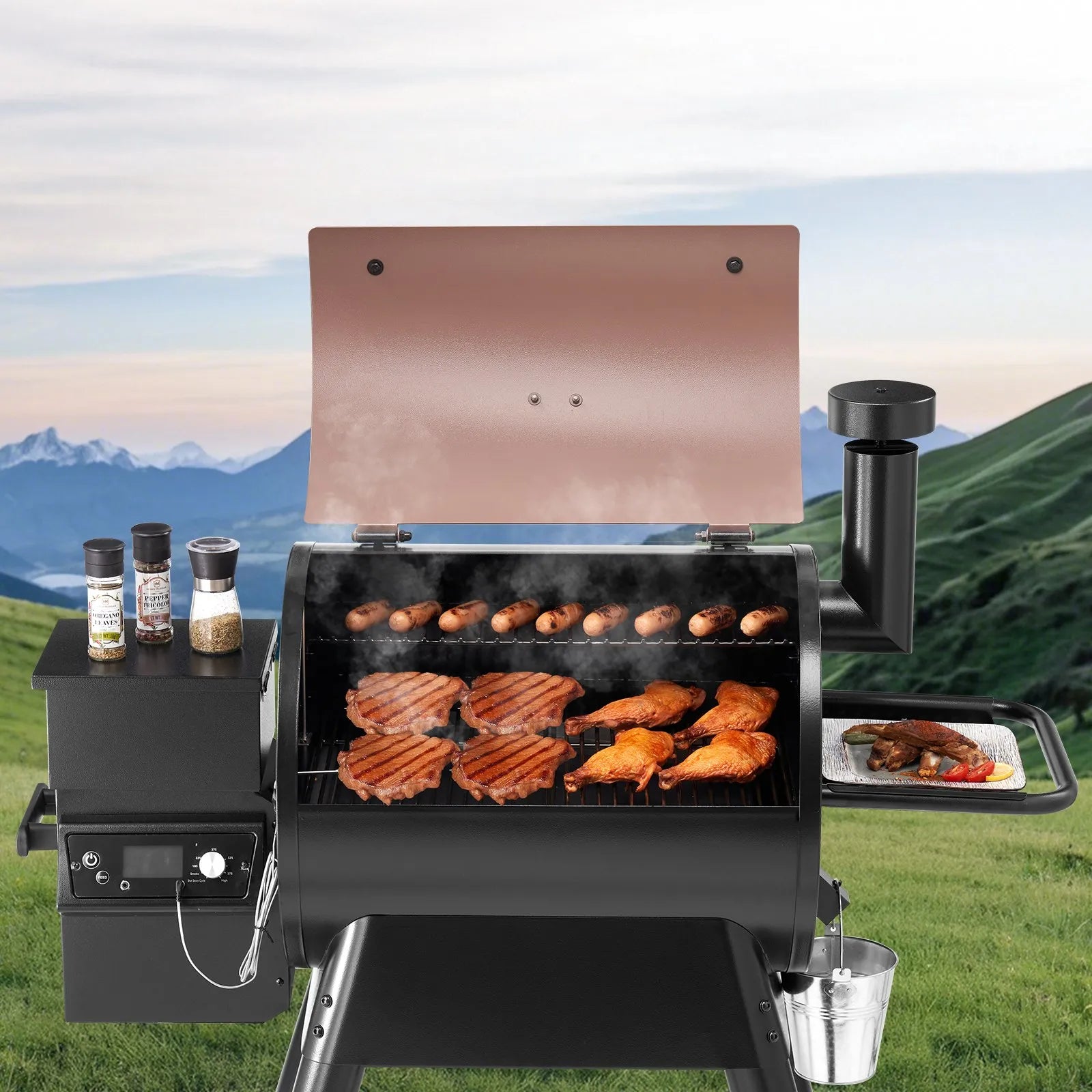 VEVOR Wood Pellet Grill Smoker Outdoor Electric BBQ Grills 575 Sq.in Cook Area