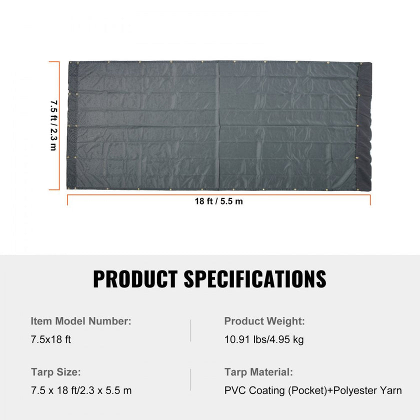VEVOR Dump Truck Mesh Tarp, 7.5x18 ft, PVC Coated Black Heavy Duty Cover with 5.5