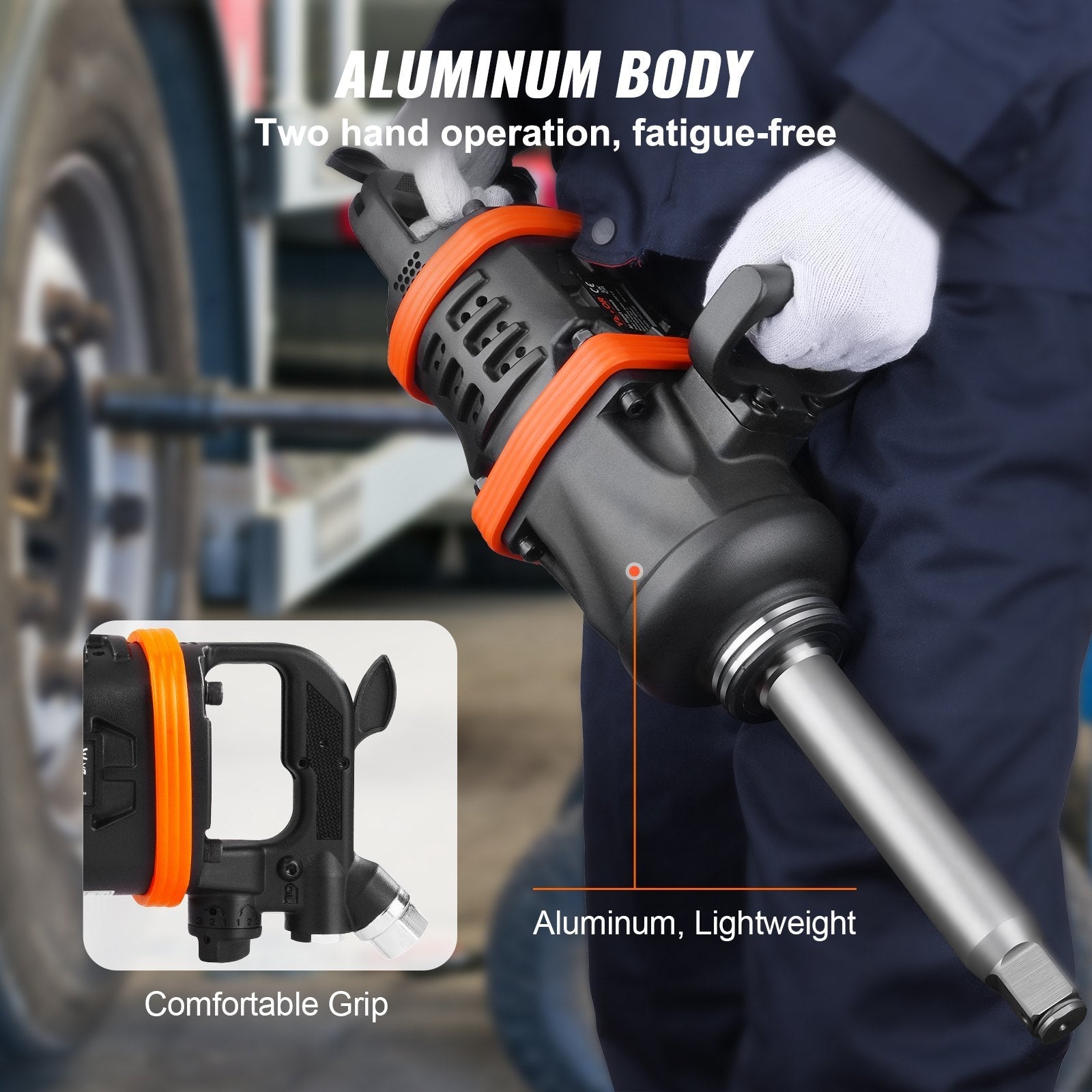 VEVOR 1 Inch Air Impact Wrench, Up to 5175 ft-lbs Beast Reverse Torque Output Pneumatic Impact w/ 8 Inch Anvil for Heavy Duty Machinery/Semi-Truck/Bus