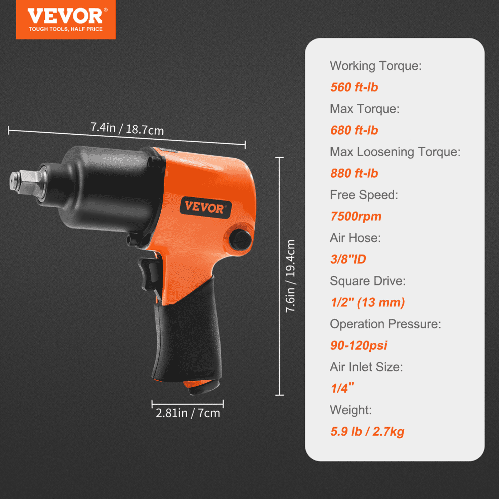 VEVOR Air Impact Wrench, 1/2