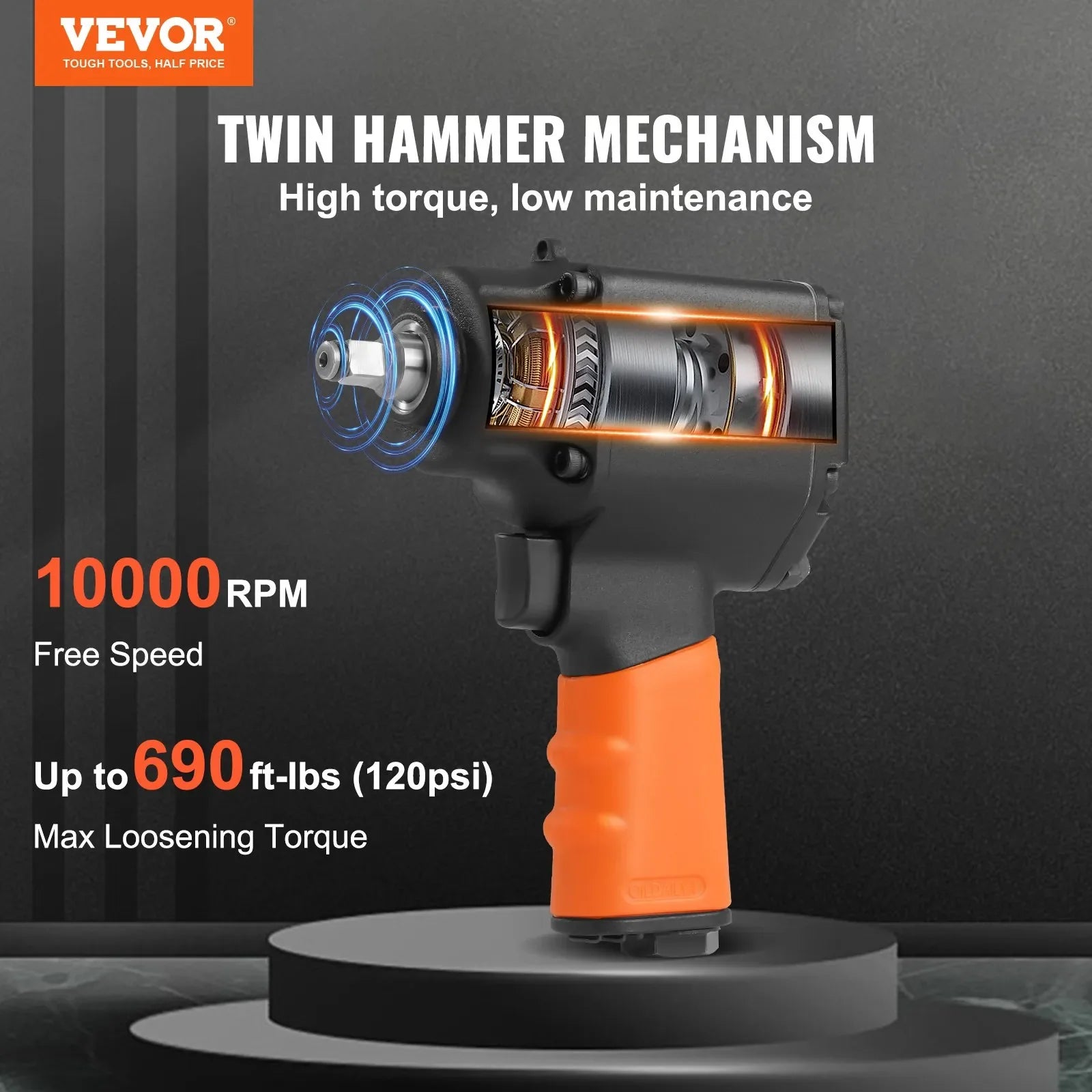 VEVOR Air Impact Wrench, 3/8-Inch Drive Air Impact Gun, Up to 690ft-lbs Nut-busting Torque, Lightweight Pneumatic Impact Wrench for Auto Repairs and Maintenance