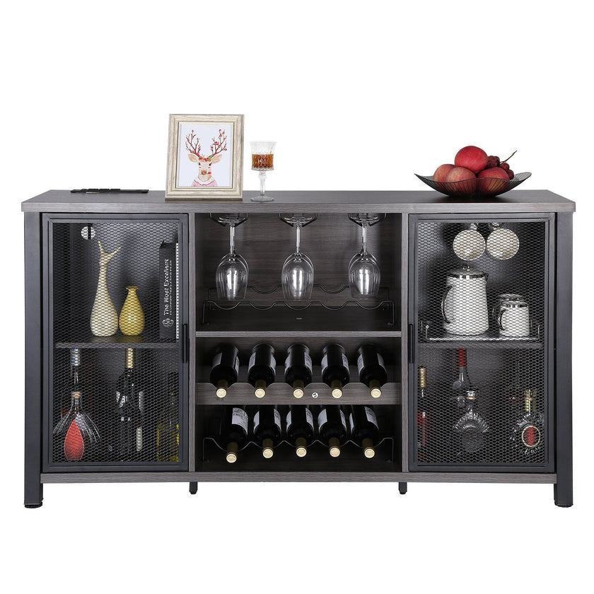 VEVOR 47 Inch Industrial Bar Cabinet, Wine Table for Liquor & Glasses, Sideboard Buffet Cabinet with Wine Rack, Freestanding Farmhouse Wood Coffee Bar Cabinet for Living Room, Home Bar, Kitchen White